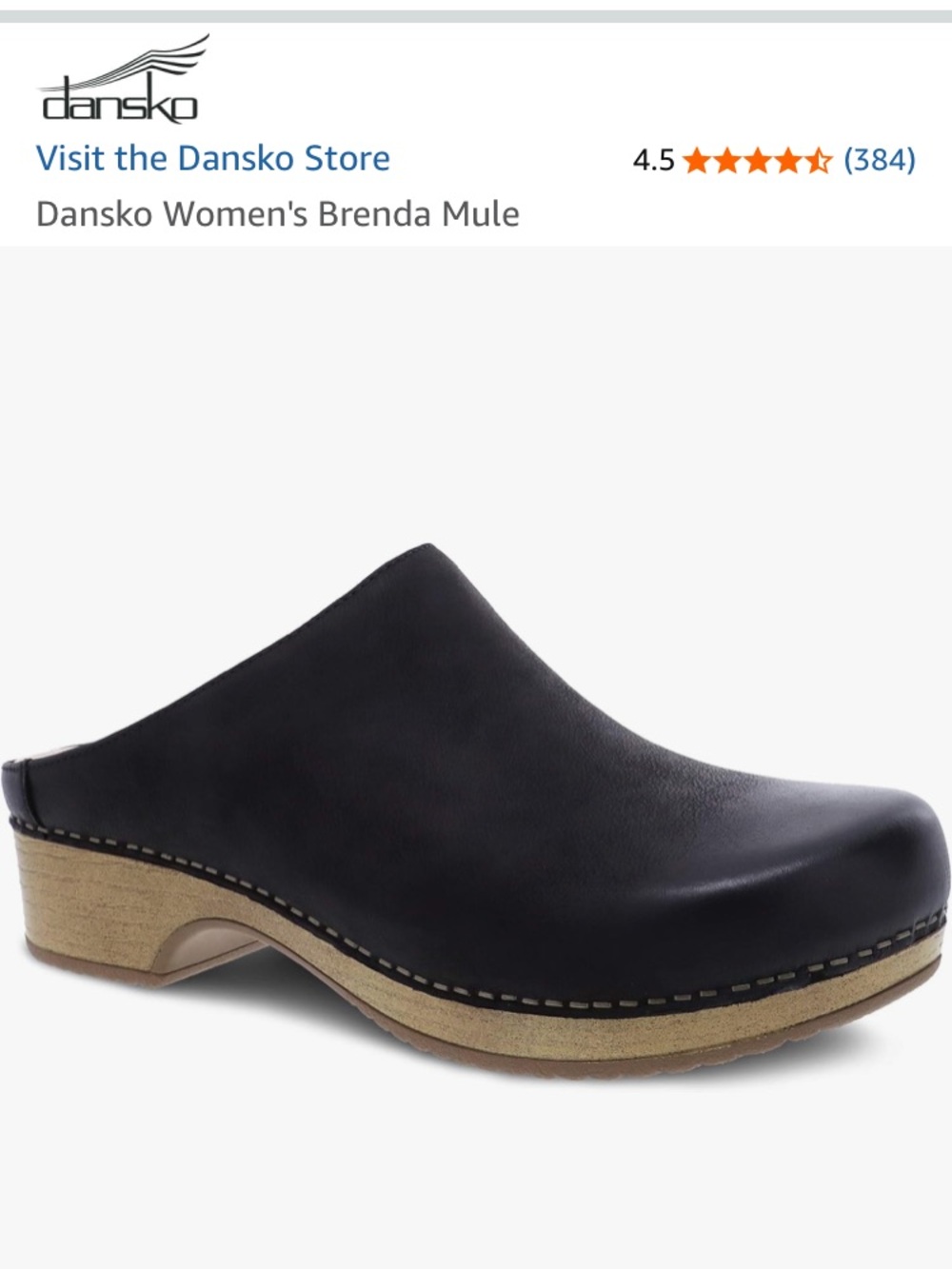 Dansko Brenda Burnishes Black Leather Slip-On Clogs with Light Wood Sole
